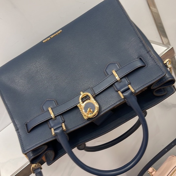 Michael Kors 35T1GHMS2L Hamilton Medium Satchel Crossbody Navy - Picture 14 of 16